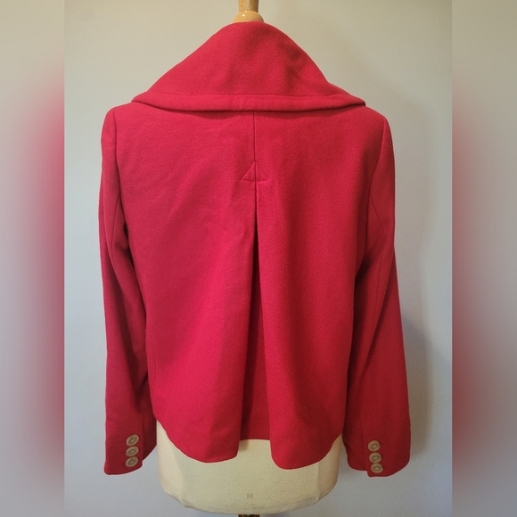 J. Crew Red Wool Blend Double Breasted Cropped Pea Coat SZ 10 - Picture 7 of 12